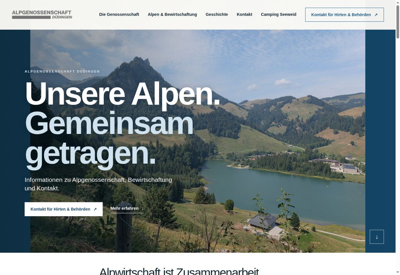 Screenshot der Website der Alpgenossenschaft Düdingen