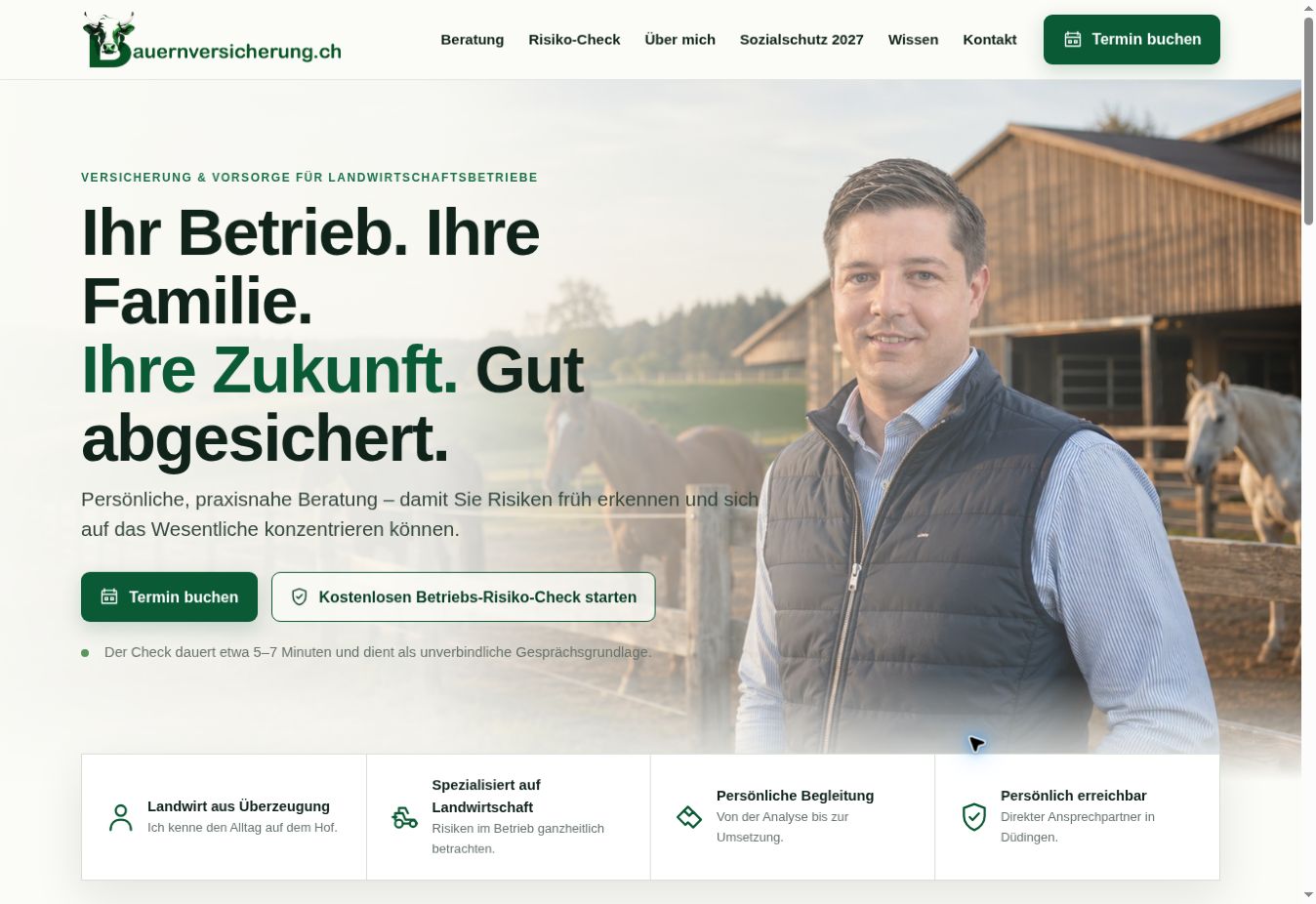Screenshot der Website Bauernversicherung.ch