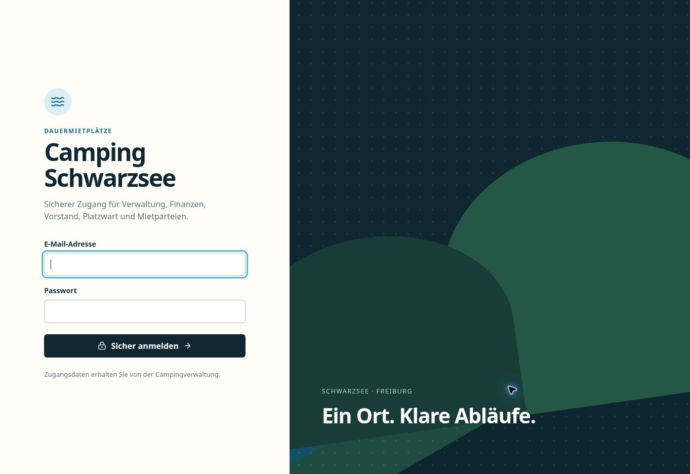 Screenshot des Camping-Schwarzsee-Administrationsbereichs