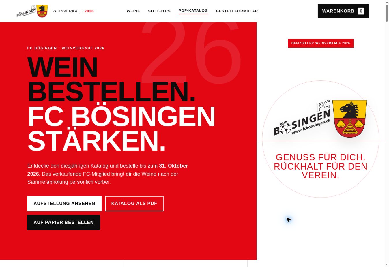 Screenshot des Weinverkaufs des FC Bösingen