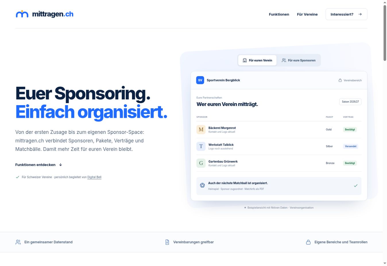 Screenshot der Sponsoringplattform mittragen.ch